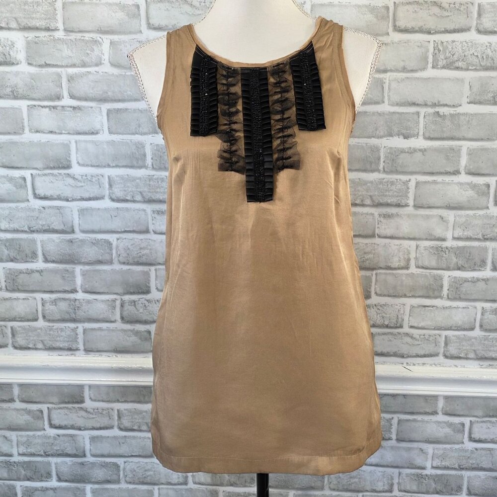 Twelve by Twelve Satin Embellished Sleeveless Top XS Classic Staple Ruffle Tie